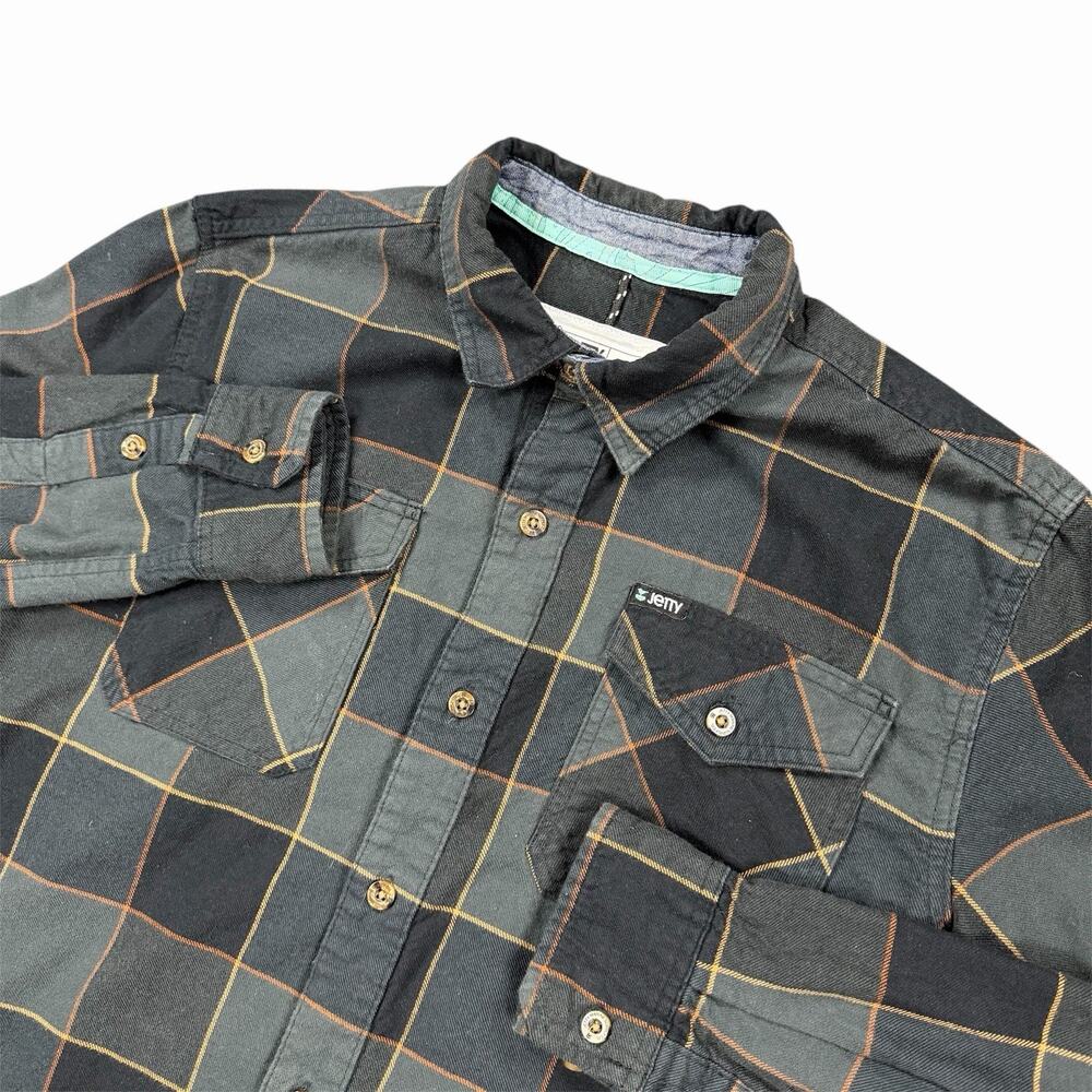 Jetty Flannel Shirt Men’s Medium Gray Plaid Long Sleeve Button Up Cotton Blend